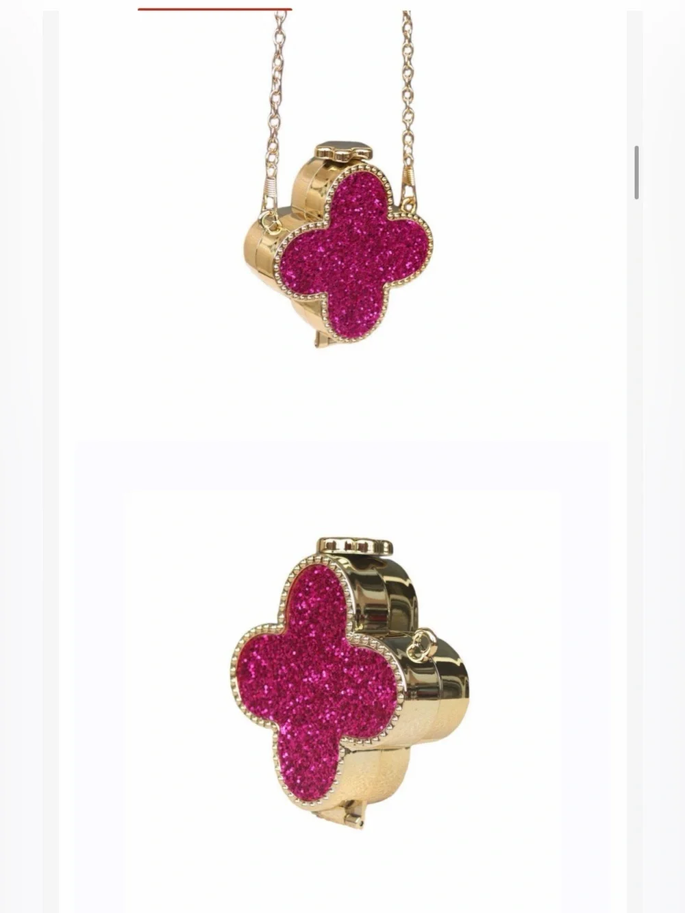A Classy Chic Boutique Gold Clutch with Pink Glitter Clover.